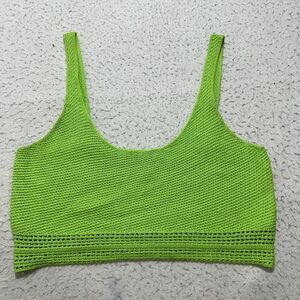 Forever 21 Women's Medium Sleeveless Cropped Tank Top Knit Lime Green Cotton